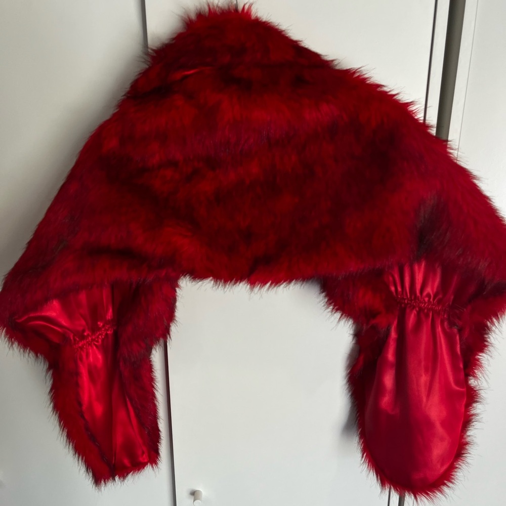Luxurious Red Faux Fur Shawl